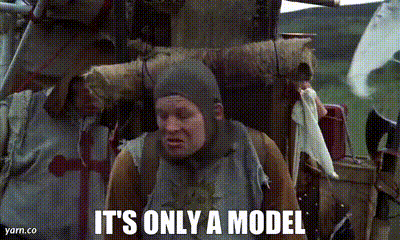 Animated gif from Monty Python and the Holy Grail. Arthur's servant Patsy sneers at Camelot, saying "it's only a model". Arthur gives him a look.